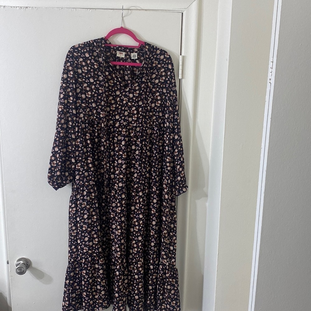 floral Levi’s tiered maxi dress with ties at the neck